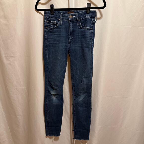 Mother Looker Ankle Fray Jeans Invitation Only Dark Wash Raw Hem Sz 24 Casual - Picture 1 of 6